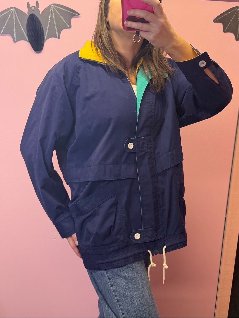 Vintage 80's Oversized AT EASE Nautical Navy Barn Jacket Women Size Small